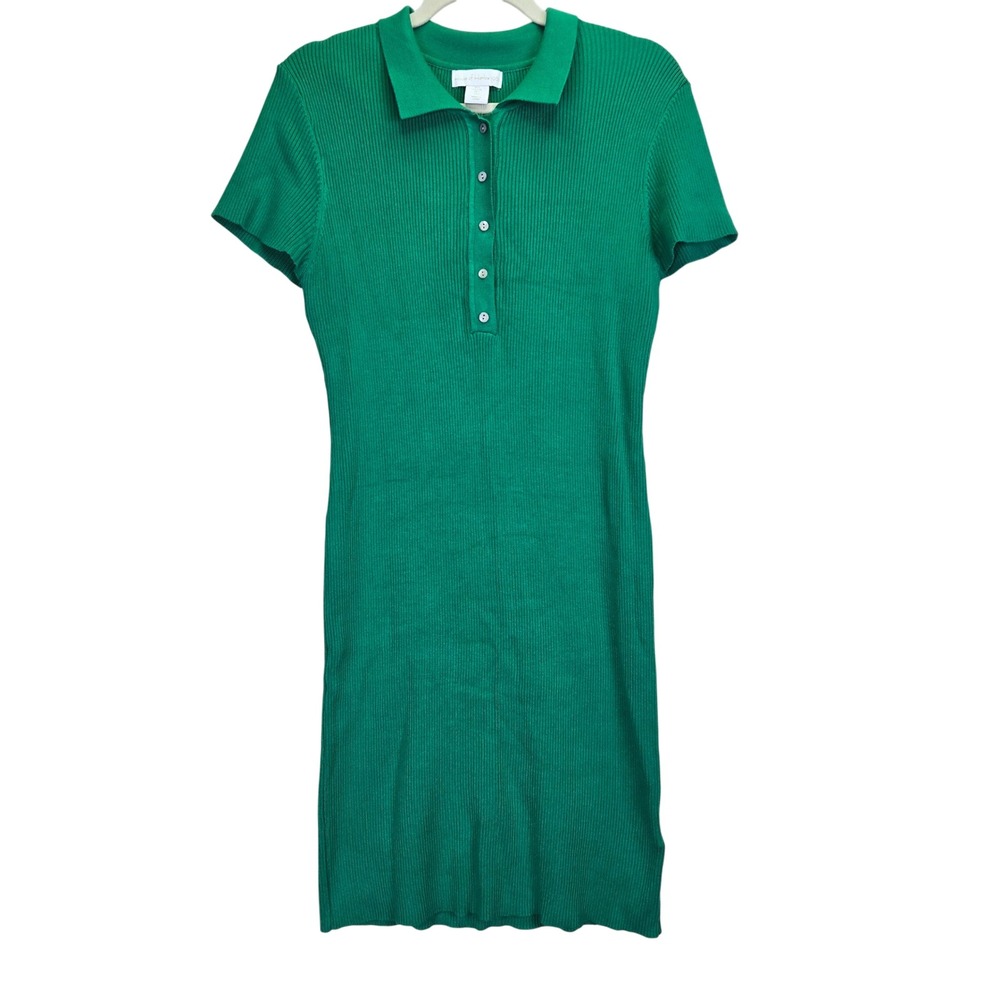 House of Harlow 1960 Ribbed Knit Polo Shirt Dress Green Short‎ Sleeve Bodycon